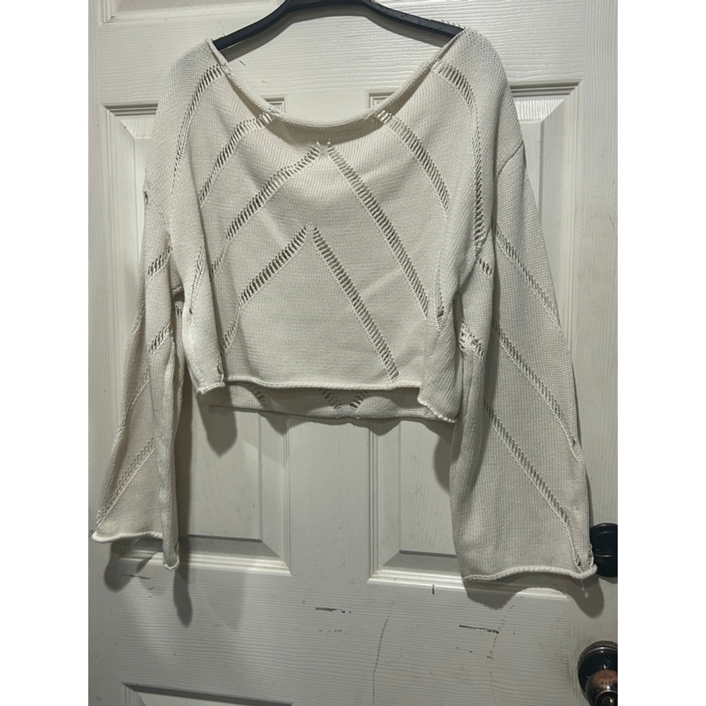 Women's SHEIN Curve Cream Knit Cropped Sweater 0X